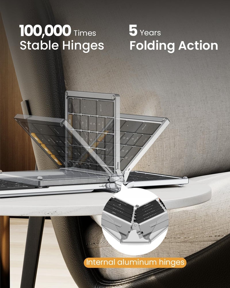 ProtoArc Foldable Keyboard and Mouse, XKM01 True Full-Size Folding Wireless Keyboard Mouse for Business Travel, a Portable Office Suite On-The-Go, Compatible with Laptop iPad Tablet - Black Silver - Image 2